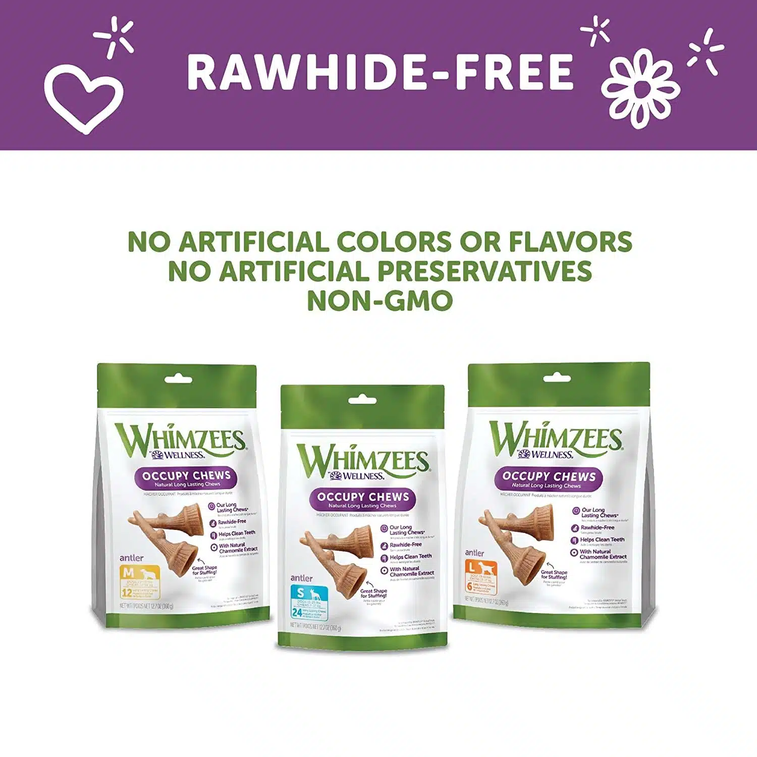 Whimzees Occupy Antler Dental Vegetar Tygg i pose