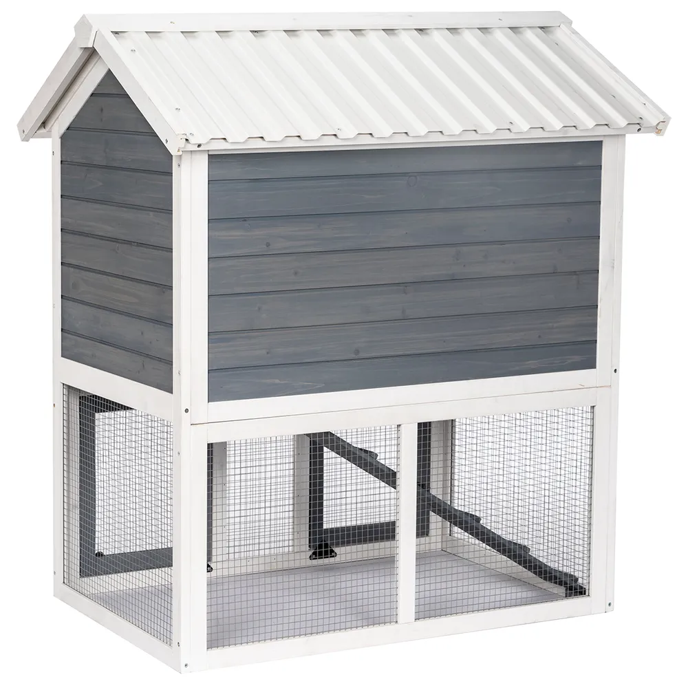 Utendørs kaninbur i tre – 2 etasjer (grå/hvit) 111×70.5×114.8 cm