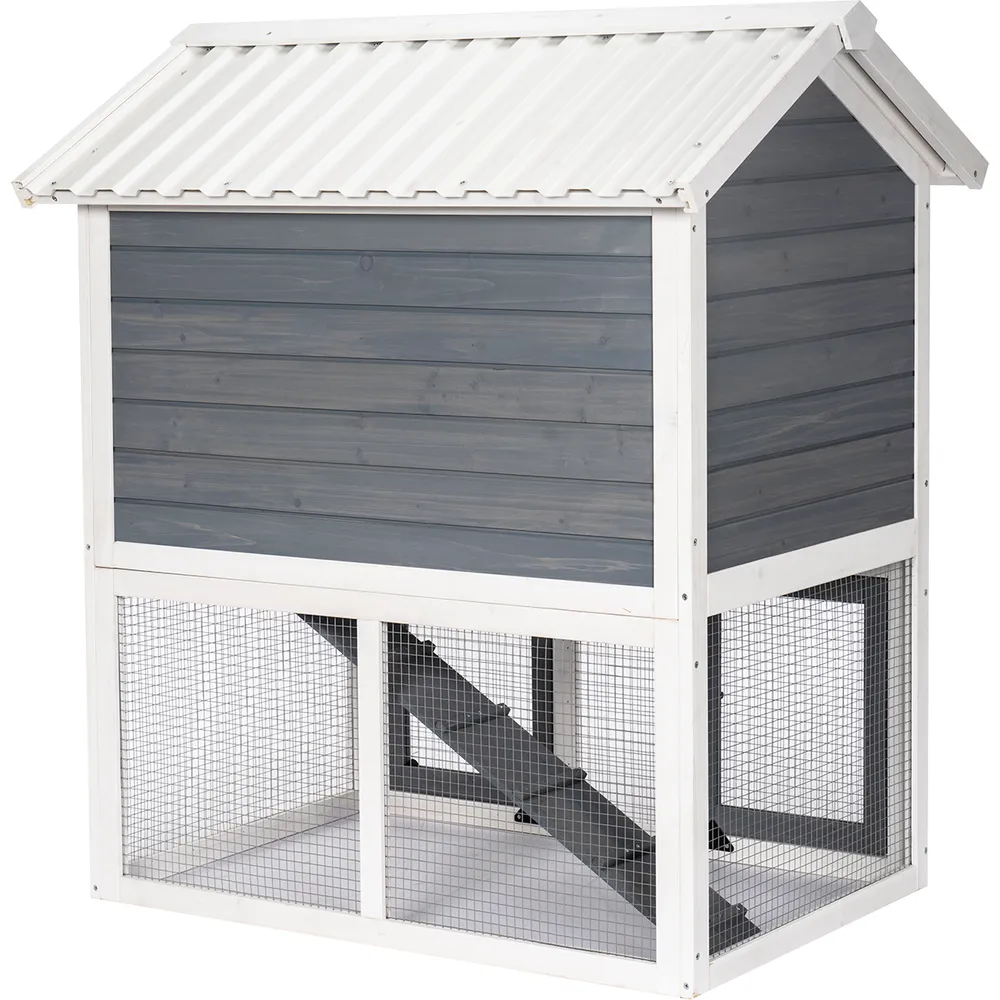 Utendørs kaninbur i tre – 2 etasjer (grå/hvit) 111×70.5×114.8 cm