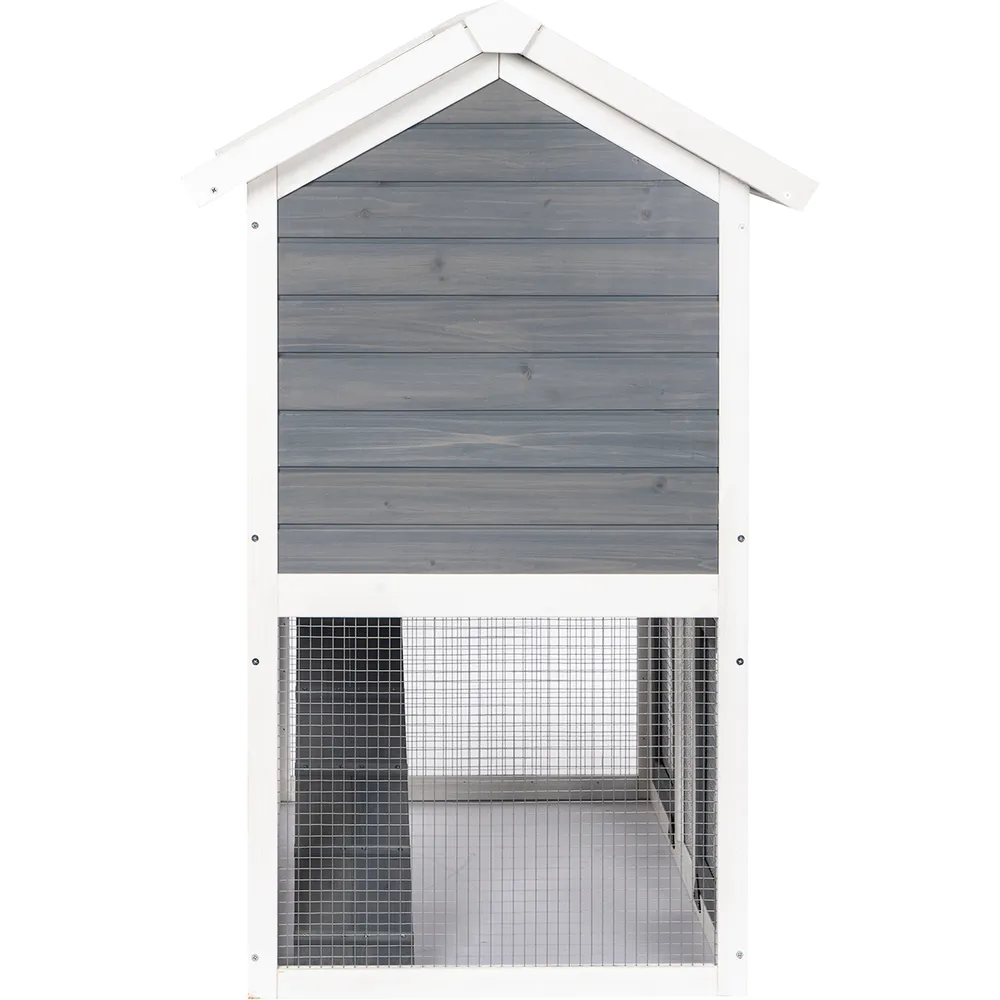 Utendørs kaninbur i tre – 2 etasjer (grå/hvit) 111×70.5×114.8 cm